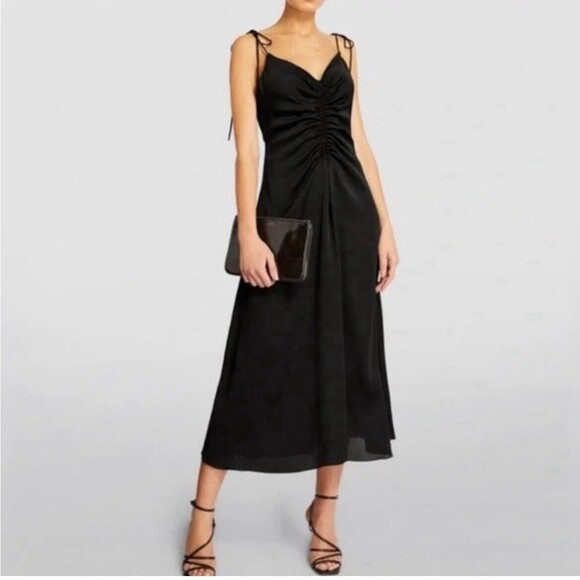 Jason Wu Dresses & Skirts - Jason Wu Dress Black Satin Midi Women's Small Ruched Midi Slip Strappy Back Tie